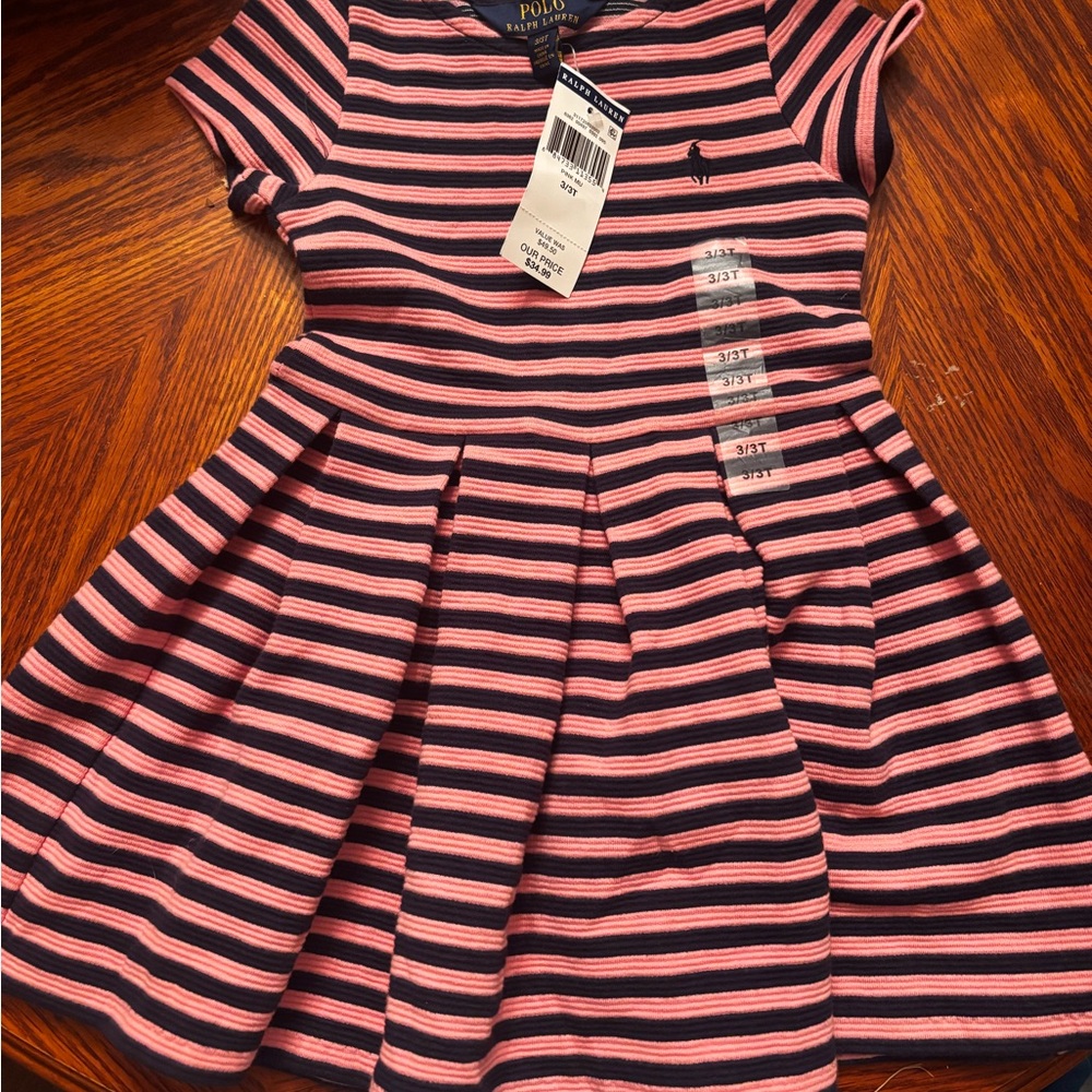 Polo by Ralph Lauren Pink & Navy Striped Knit Skater Dress